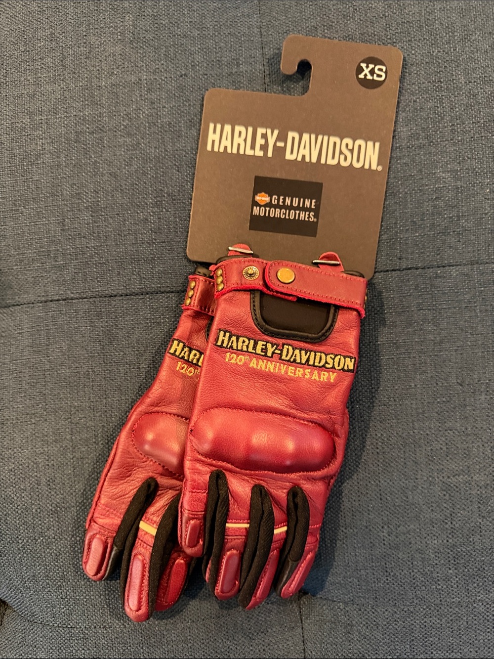 Harley-Davidson Women’s 120th Anniversary Leather Riding Gloves, New XS burgandy